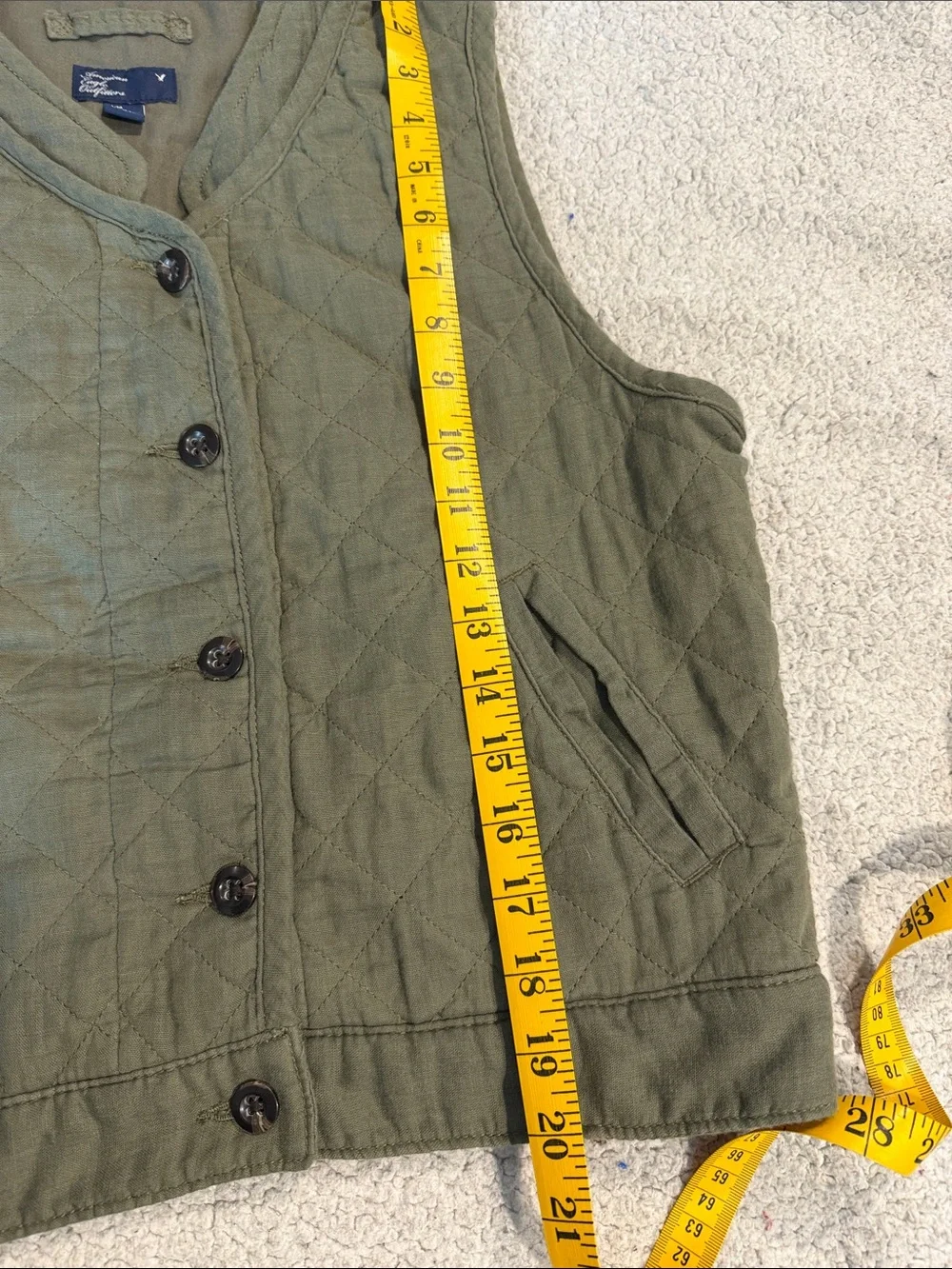 American Eagle Outfitters Quilted Olive Green Button Front Vest